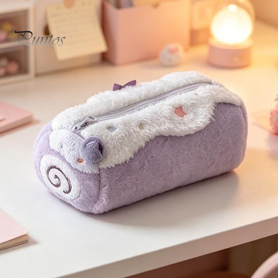 Cute Dessert Shaped Pouch Cake Roll Pencil Case, Plush Makeup Bag, Large Capacity Pen Fluffy Skin-friendly Pouch, Soft Stationery Bag for Girls,