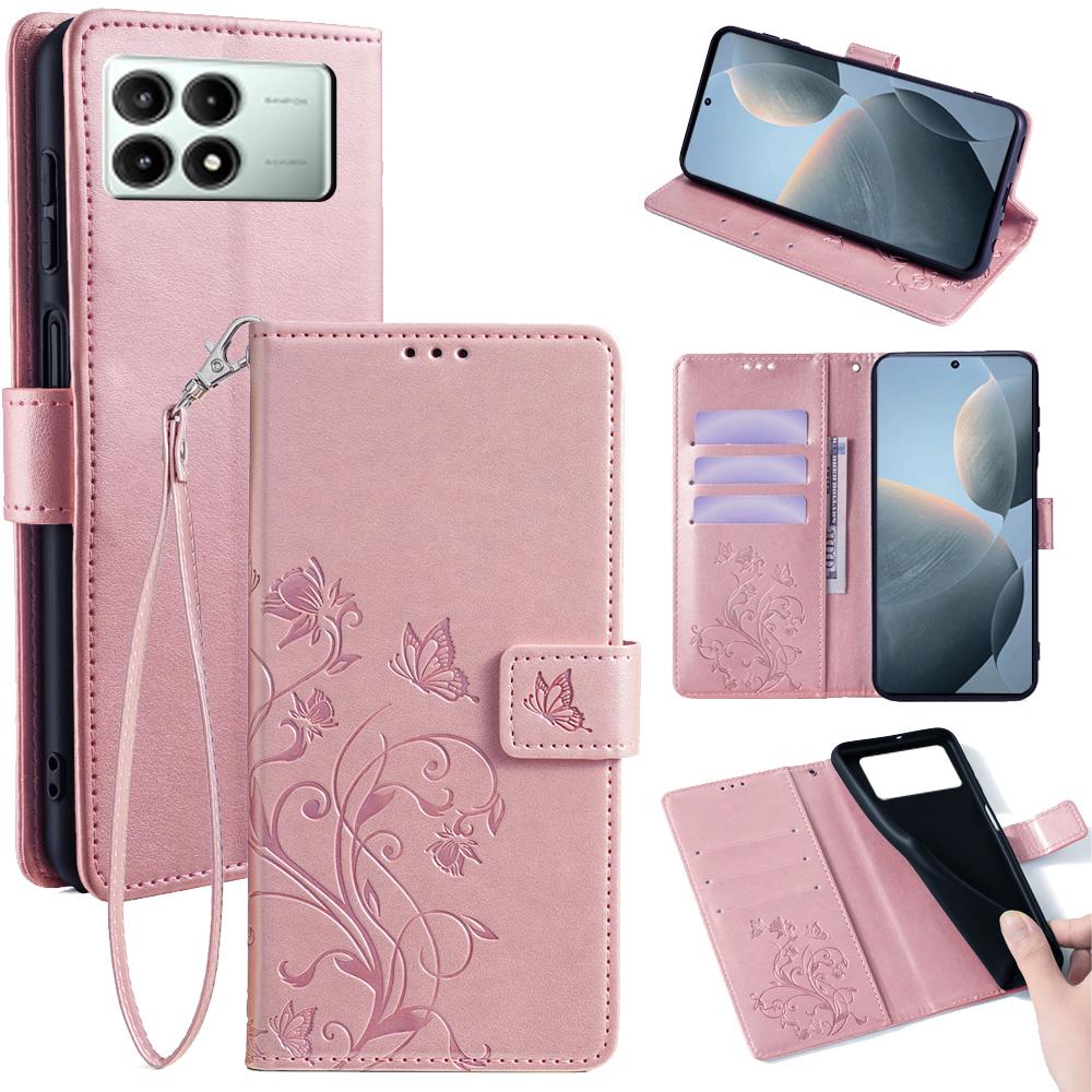 For Xiaomi Redmi K70E 5G/Poco X6 Pro 5G Case Butterfly Flower PU Leather Handbag Phone Cover