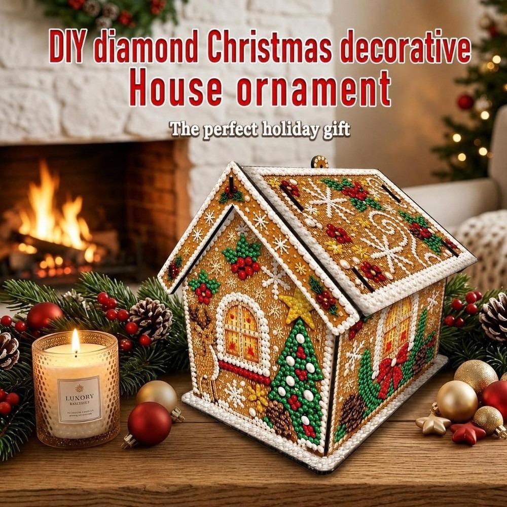 Four-sided DIY Pearl Art Kit Rhinestone 3D House Ornament Holiday Gift