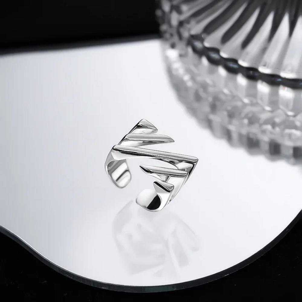 925 Silver Rings for Women Geometric Handmade Irregular Strip Ring Fashion Jewelry Gift