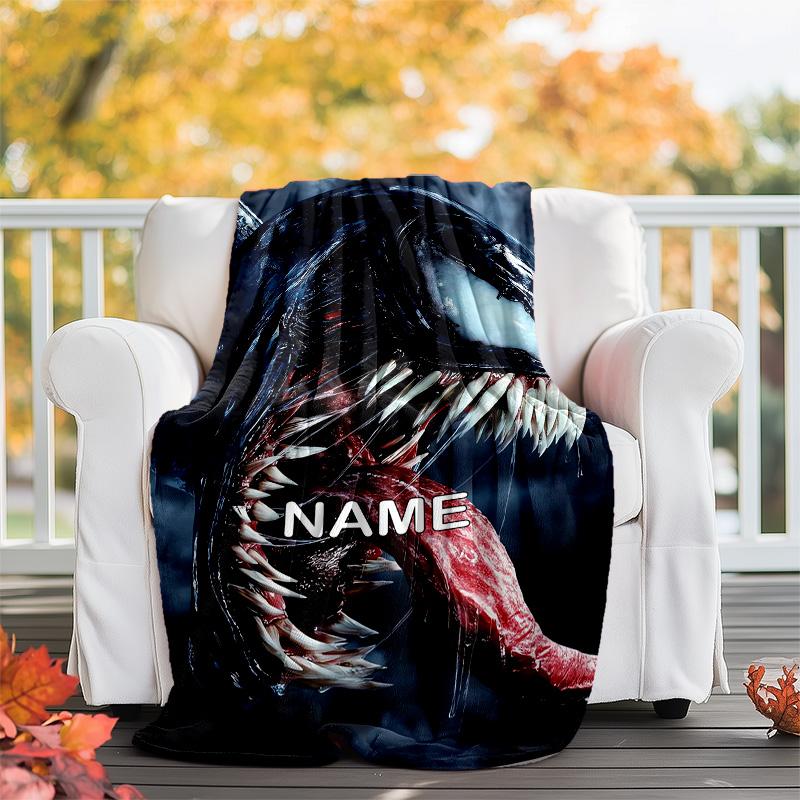 Customizable Venom Throw Blanket – Personalized Name, All-Season Cozy Snug Blanket, Machine Washable, Personalized Blanket