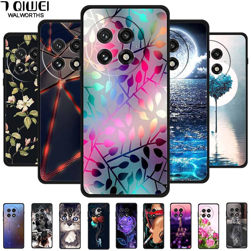 Funda For OnePlus13 5G Case OnePlus 13R Black Silicone Soft Flower Fashion TPU Back Cover For OnePlus13 13R Case Protective Capa