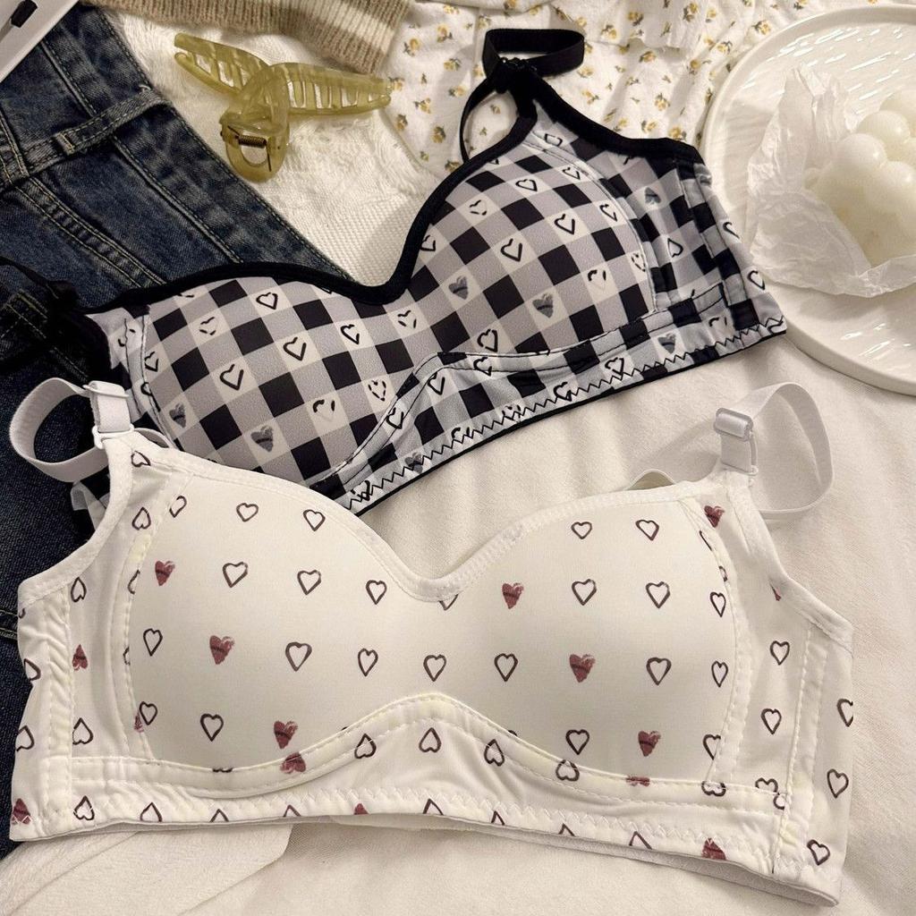 Women Push Up Bras Plaid Patchwork Solid Simple Girls Cute Lingerie Fashion Underwear For Women Wireless Breathable Bras