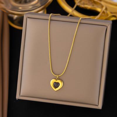 Stainless Steel Black Sweet Love Heart Pendant Necklace For Women Fashion Gold Color Clavicle Chain High Quality Jewelry Gifts