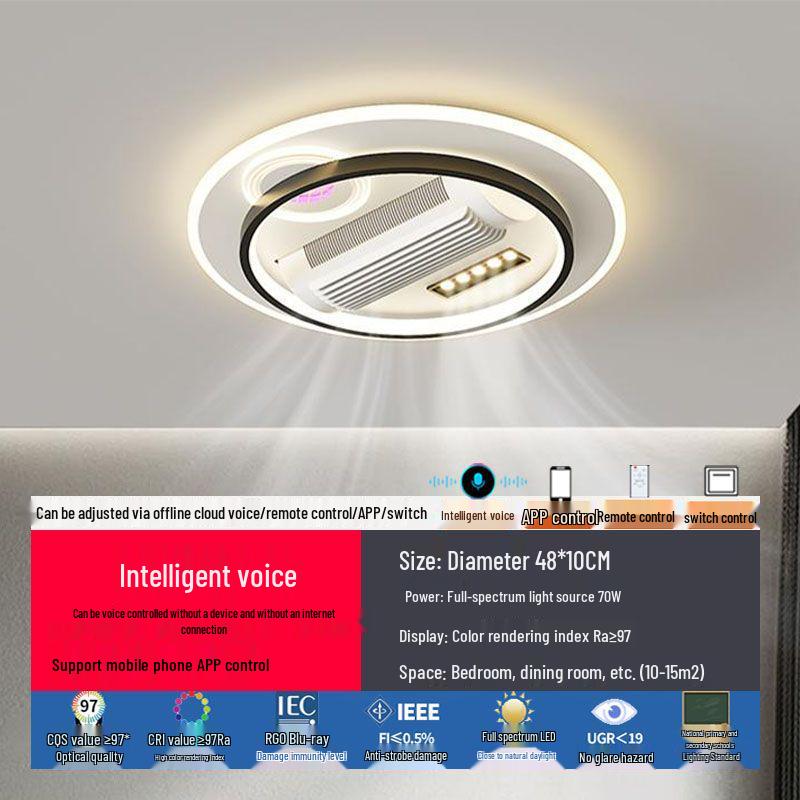Smart Bladeless Ceiling Fan with Light, Voice-Controlled, Modern Design - 110V