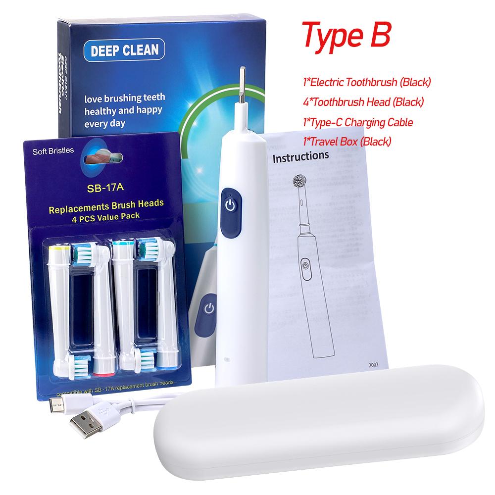 Sonic Electric Toothbrush Rechargeable Rotary Waterproof Smart Timer Adult Teeth Cleaning 4pcs Replaceable Brush Heads with Box