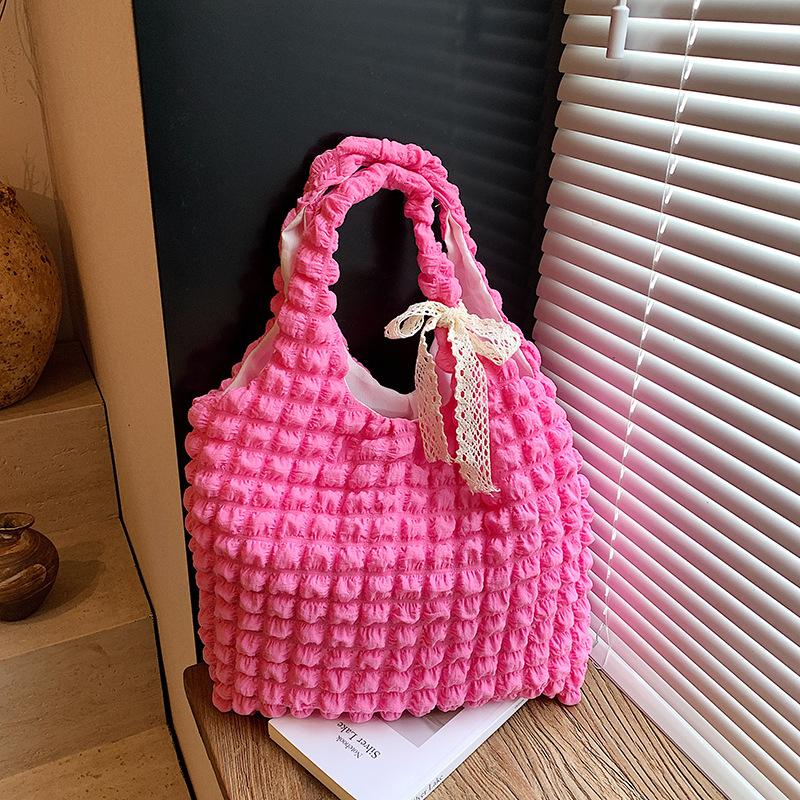 

Girl Cloud Puff Flower Shoulder Bag Women s New Summer Canvas Simple Handbag with silk scarf роза розовый