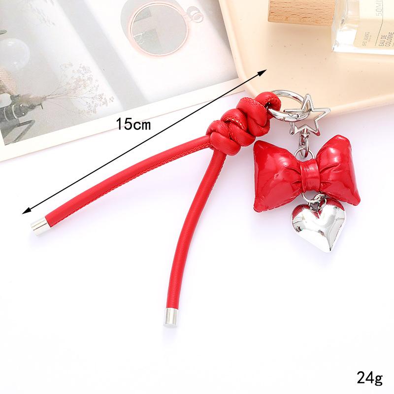 Korean Style Lovely Women Handbag Purse Mobile Phone Straps Charm Decoration Accessories Cute Braided Leather Heart Bow Keychain