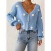 Women Loose Long Sleeve V Neck Cropped Hand Crochet Flower Patchwork Cardigan Sweater