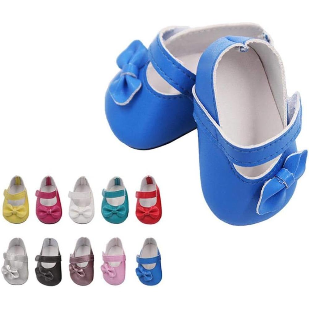 1 paio di scarpe per bambole in PU con fiocco per bambole americane da 18 pollici, accessori per bambole da 18 pollici, giocattoli