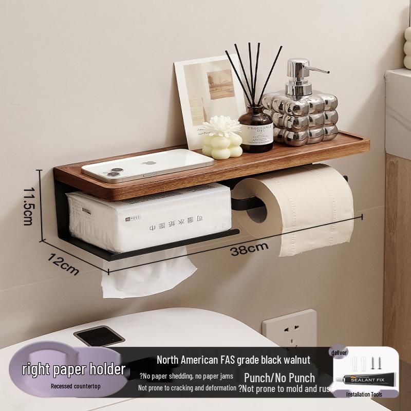 Handun Walnut Wood Bathroom Toilet Paper Holder