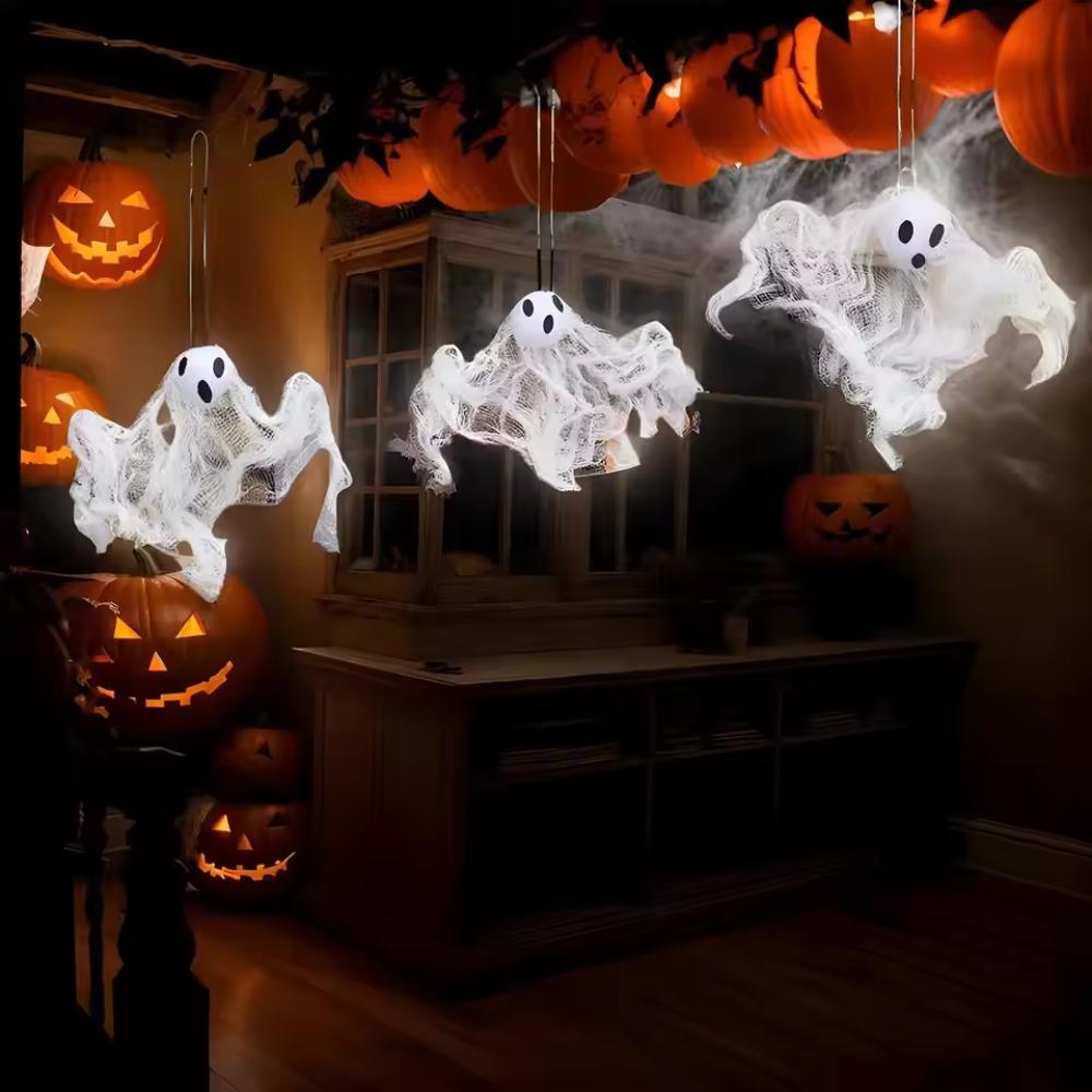 6pcs Spooky Props White Ghost Pendant Trick or Treat Ghost Hanging Ornament  Halloween Festival