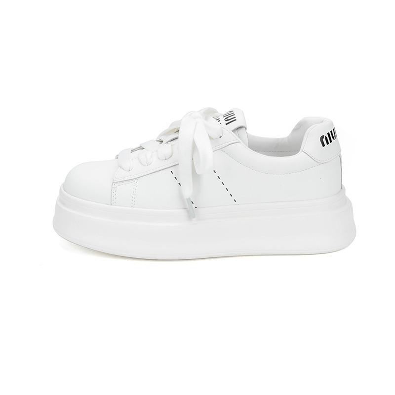 Cowhide Sports and Leisure Women's Shoes Women's Shoes Autumn Women's Sports Shoes Versatile Thick Soles Increase Height White Shoes Women