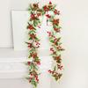 3.2FT Red Berry Christmas Garland with Green Leaves Artificial Christmas Garland Fireplace Table Centerpiece for Winter Holiday Decor