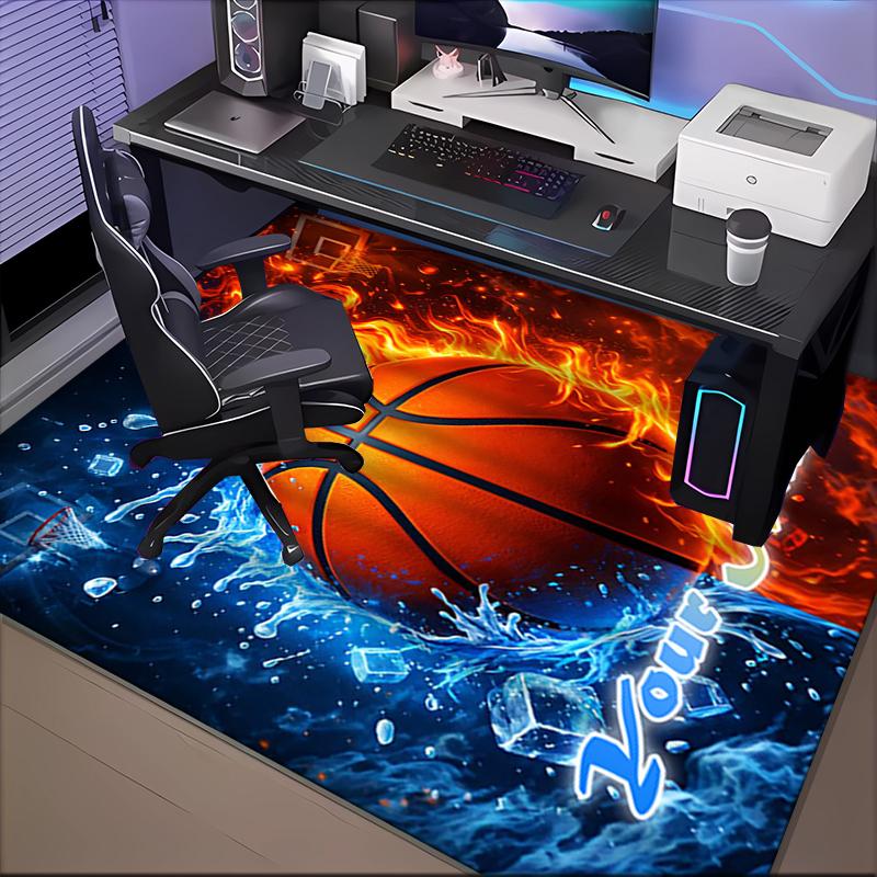 1PC Custom Name Fire And Ice Basketball Theme Floor Mat Ideal for Living Room, Game Rooms, Office, Bedroom,Floor Mat Playful Design158
