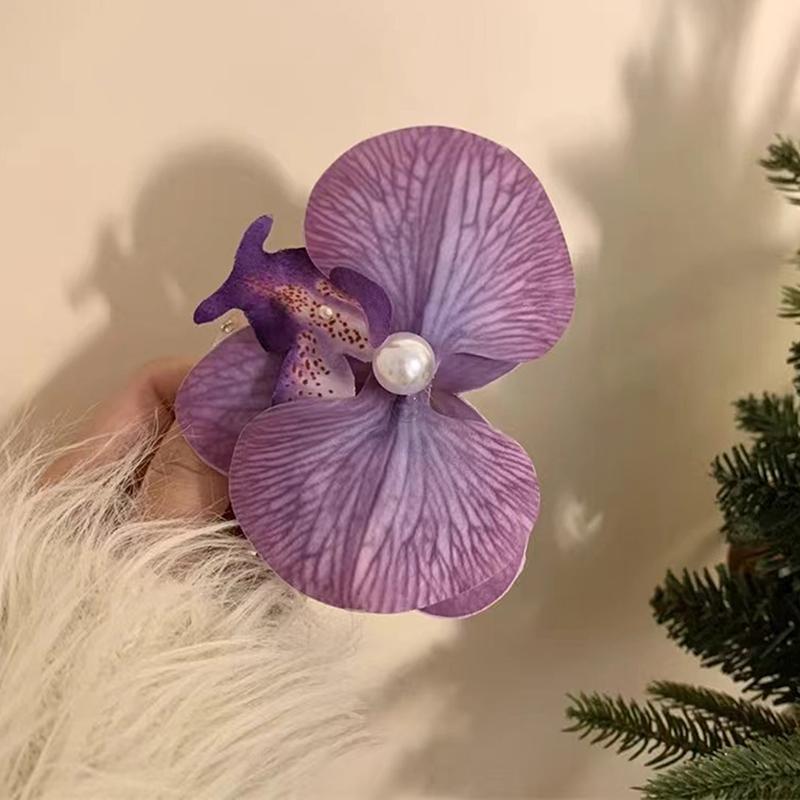Orchid Flower Hair Clip Hair Ornament Hair Accessories Bohemia Barrettes Floral Pearl Hair Clip Headdress Orchid Hairpin