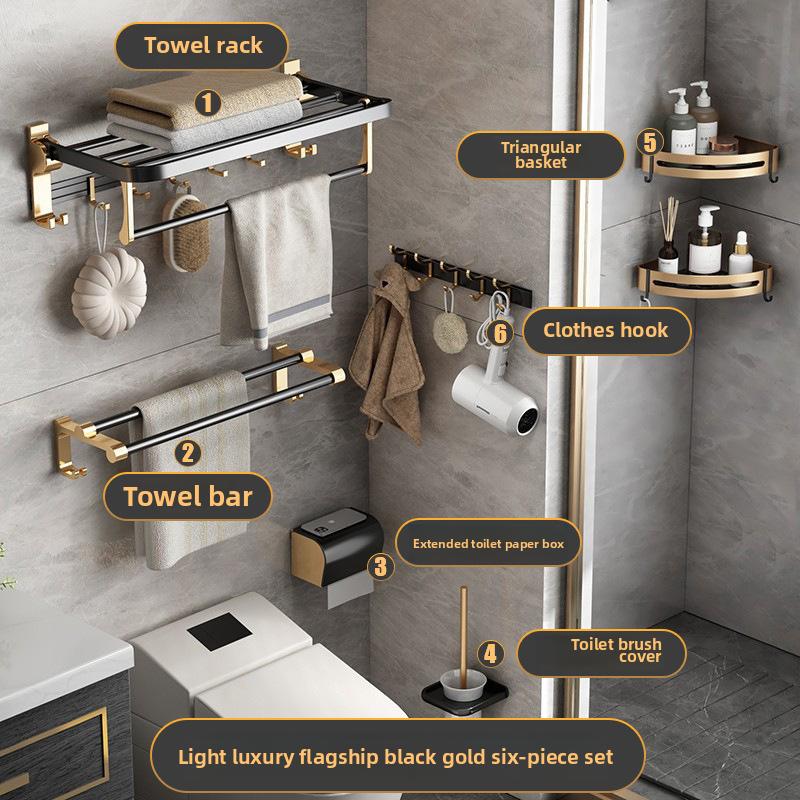 Aluminum Folding Storage Rack Hardware Accessories Set Black and Gold Towel Rack Shelf Bathroom Products