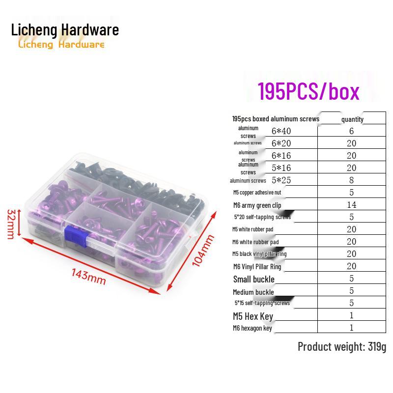 Śruby kolorowe do szyby motocyklowej ze stopu aluminium (177/183/198 szt.)