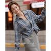 Women's Plaid Shirt Dress with Knitted Vest Overlay