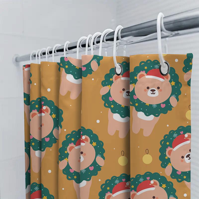 Adorable Christmas Lion Teddy Bear Santa Claus Christmas Decorative Shower Curtain Set Home Textiles Bathroom Decoration
