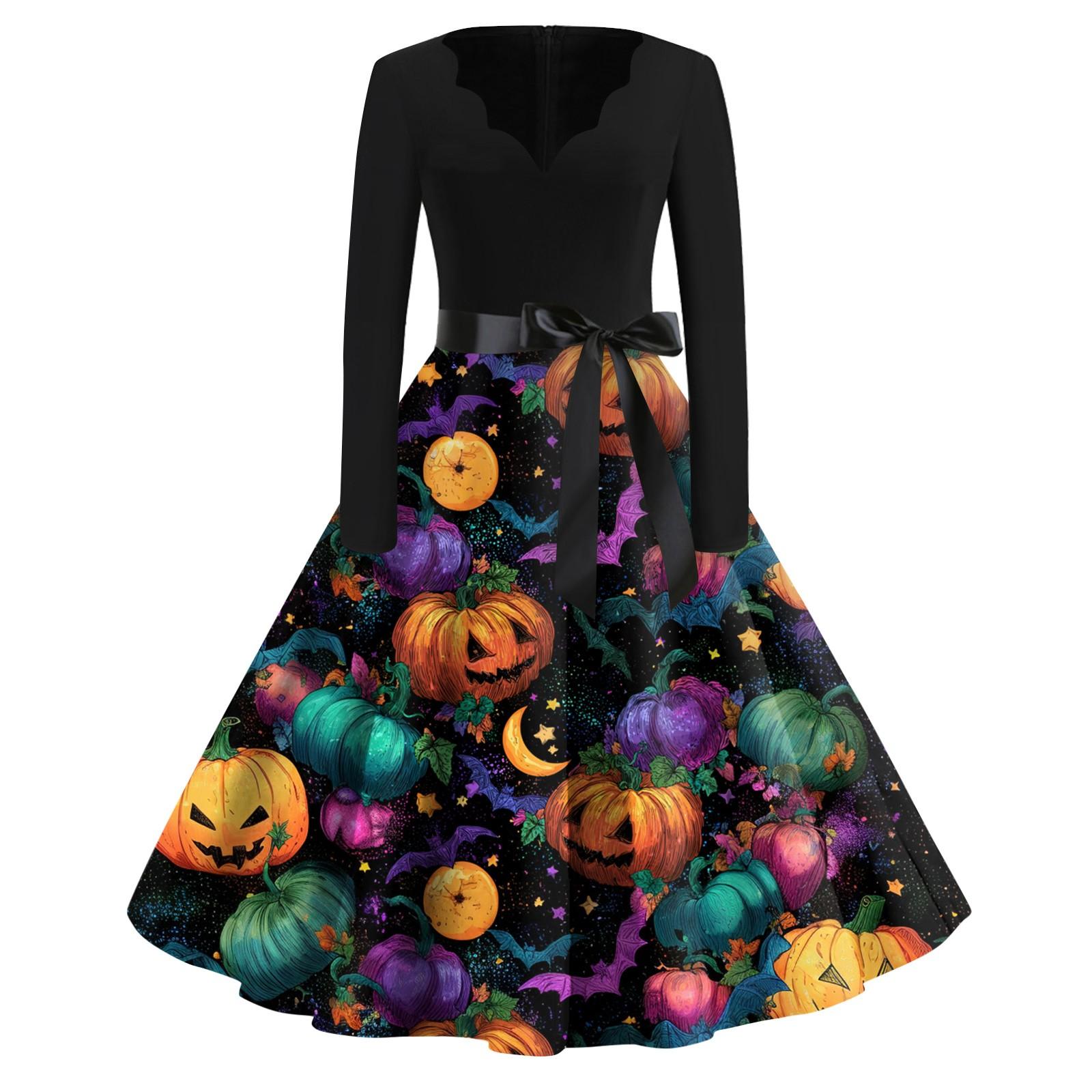 

Женское повседневное модное винтажное платье с принтом в виде V-образного выреза на Хэллоуин XXXL