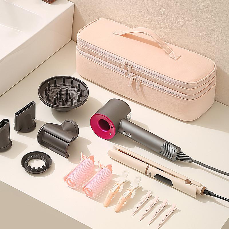 Travel Nylon Dual Layer Hair Dryer Storage Bag With Dividers For Bathroom Organization