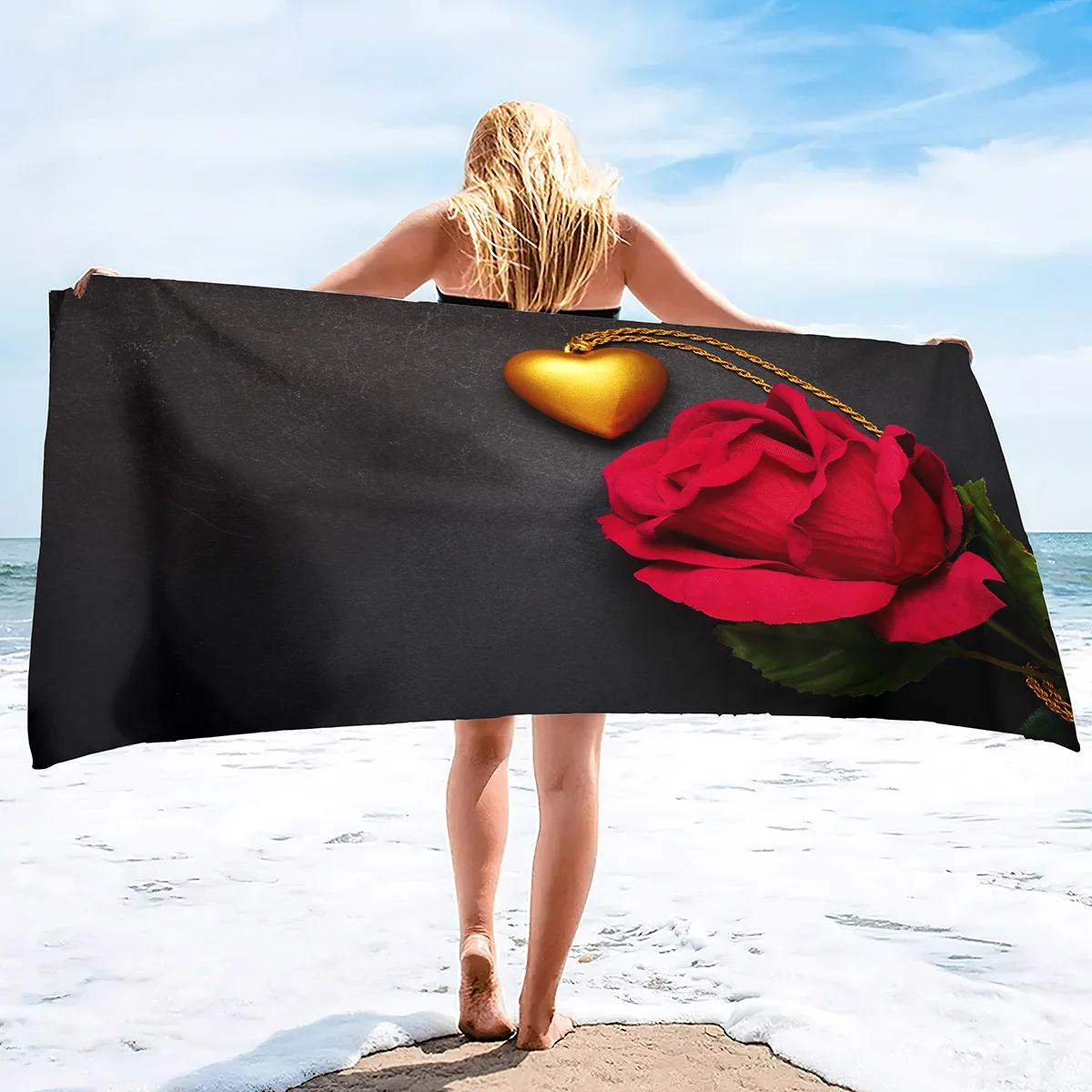 

Beach Towel Rose Lightweight Terry Fabric Quick Dry Sandless Travel Absorbent Oversized Towel for Pool Swimming Bath Camping W40*H60(CM)
