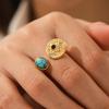 French Retro Turquoise Evil Eye Stainless Steel Ring for Women, Non-fading Ring, Niche Light Luxury Hand Jewelry