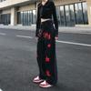 Hip Hop Vintage Women Black Red Jeans Streetwear Fashion Pants Star Painted High Waist Wide Leg Straight Casual Loose Trousers