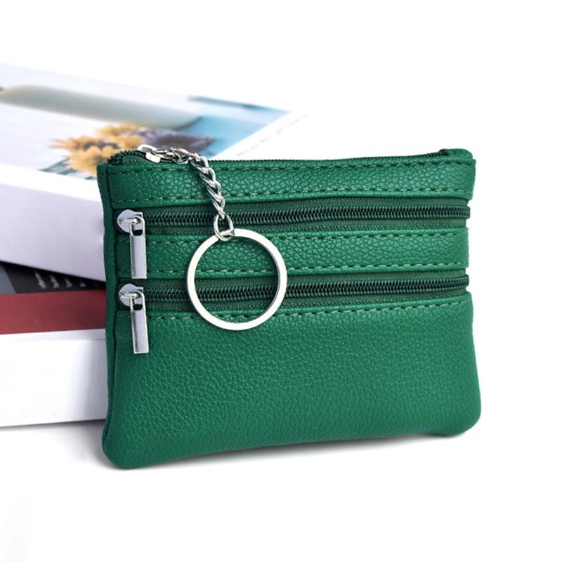 Men Coin Purse Black Pu Leather Double Single Zipper Multi-Function Mobile Phone Coin Purse Fashion Women  Mini Wallet 1pc