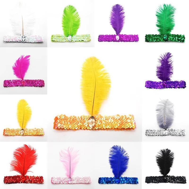 1Pcs Colorful Feather Sequin Gem Headpiece Aesthetic Flapper Headband For 1920S Party Costume Accessory Dress Up
