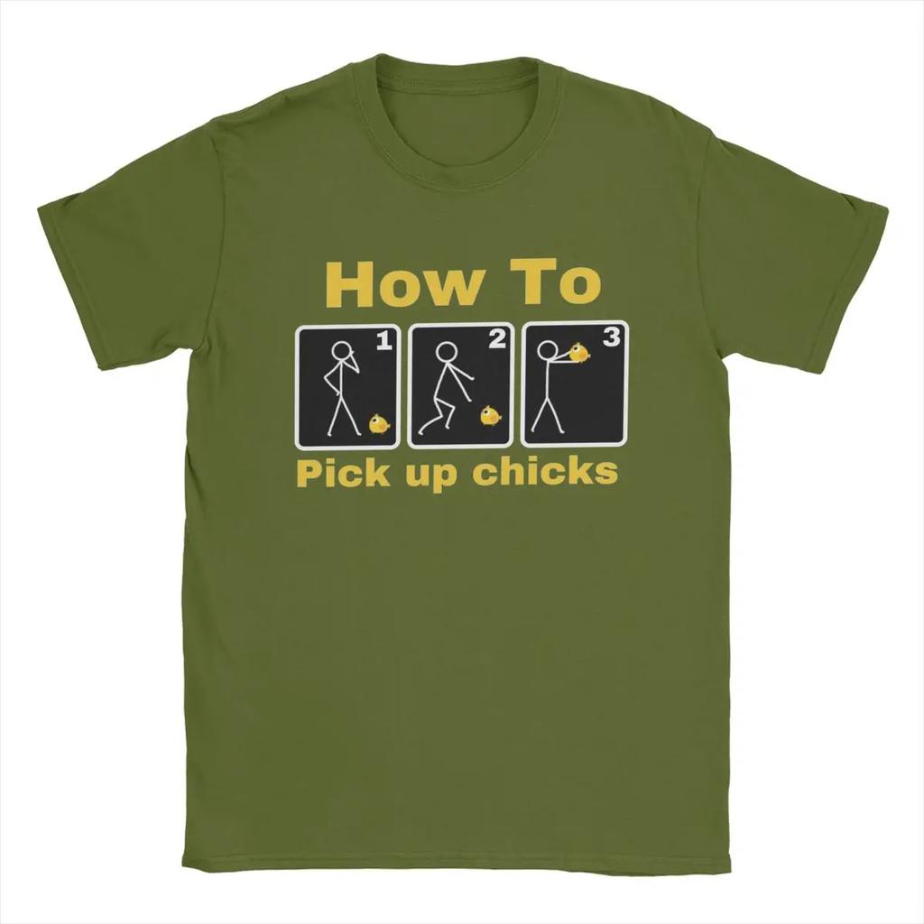 How To Pick Up Chicks In Three Stages T-Shirts for Men Casual 100% Cotton Tees O Neck Short Sleeve T Shirt Big Size Tops