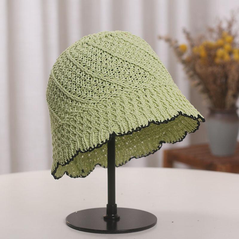 Chic Round Top Wide Brim Fisherman Hat Women Sun Hat Korean Hollow Out Breathable