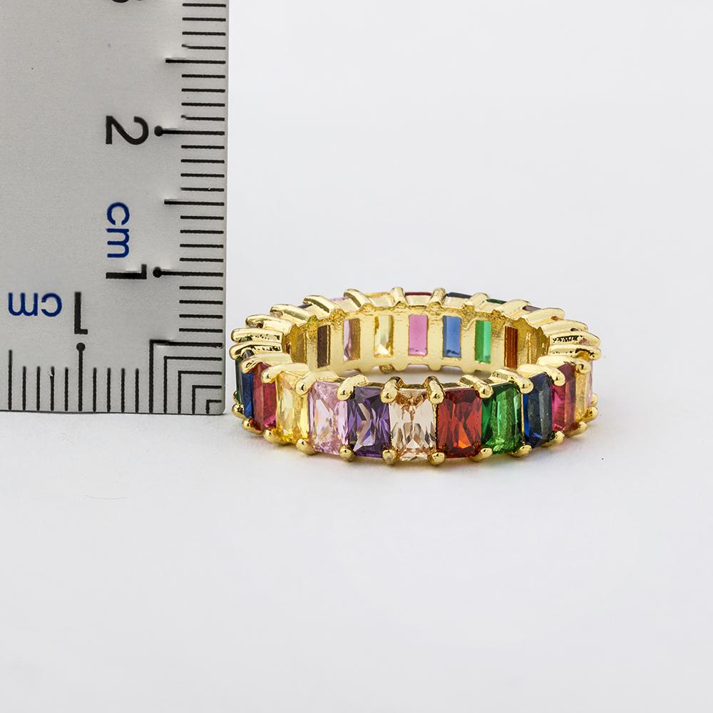 Nidin Thin Baguette Rainbow CZ Ring For Women Girls Fashion Engagement Wedding Band Top Quality Charm Finger Jewelry