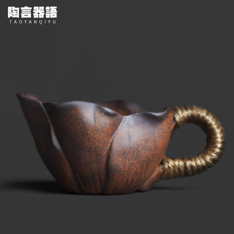 

80ml Coarse Pottery Old Rock Clay Lotus Leaf Teacup Retro Tea Bowl Water Jug Tea-tasting Meditation Cup Jianzhan Master Cups As Your Choose