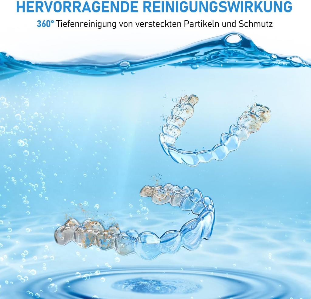 Ultrasonic Cleaning Device, 42000 Hz Dental Pod, 4-Lamp UV Cleaner for Dental Rail, Braces, Retainer, Dentures, Aligner, Prostheses, Jewellery