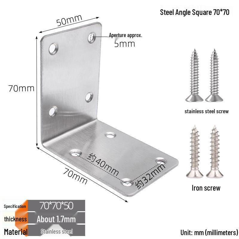Thickened Stainless Steel 90° L-Shaped Bracket for Furniture and Shelves