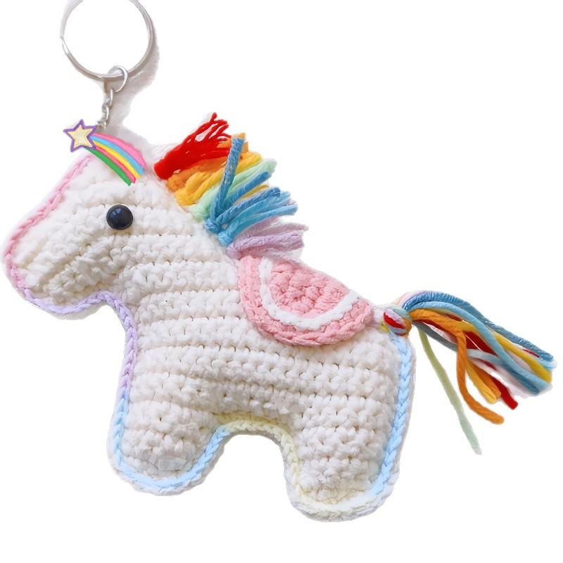Handmade DIY Rainbow Horse Zodiac Pony Bag Doll Keychain Hanging Ornament DIY Material Kit Knitting Gift [Material Kit]