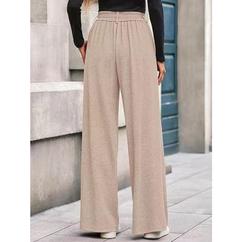 Women Casual Solid Straight Wide Leg High Waist Long Pants