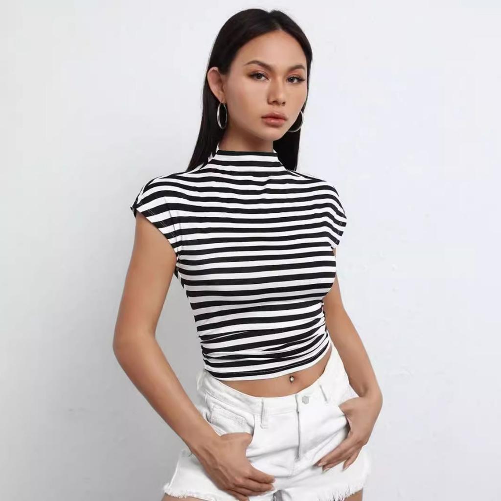 Summer Women's Striped Sleeveless Slim Fit Sexy Crop Top, Fashion Streetwear Going Out Top for Women, European American Style