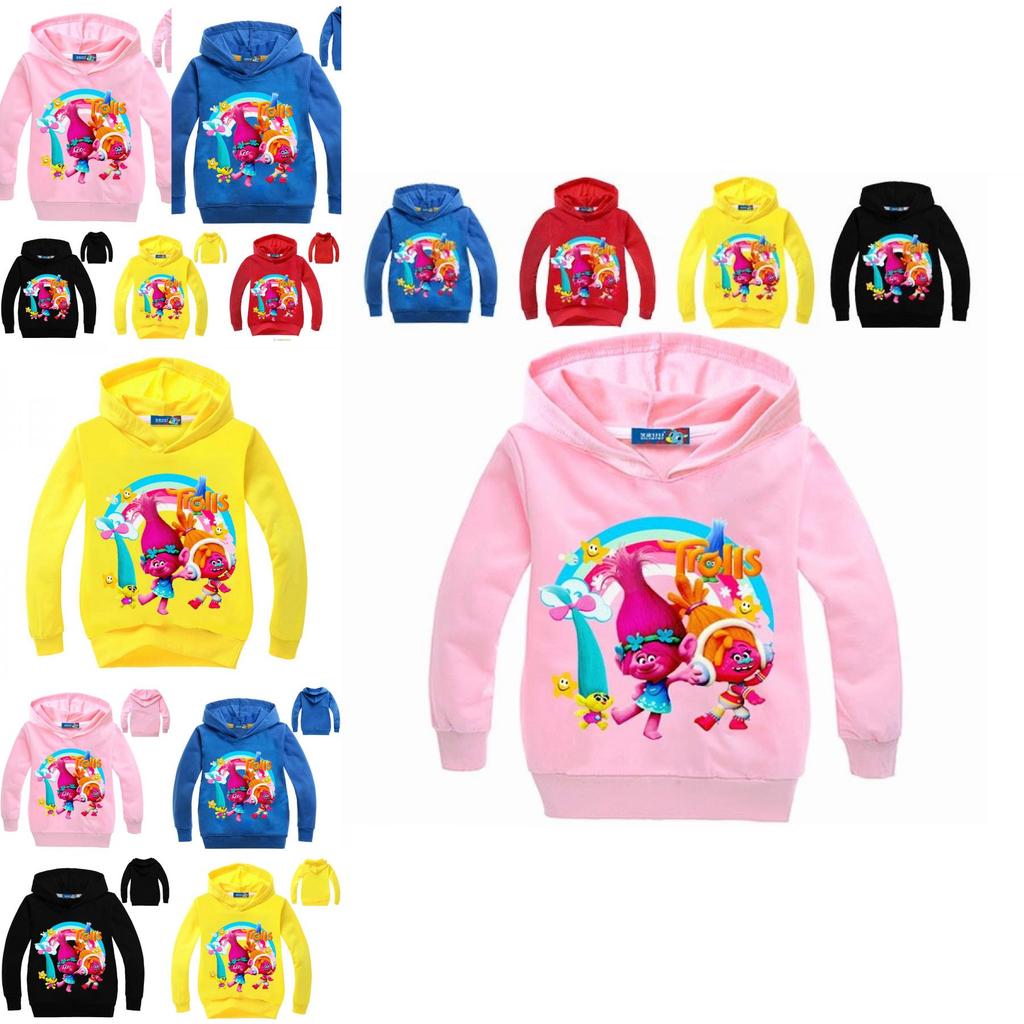 Sudadera con Capucha Estampada de Trolls para Niños Pulóveres de Algodón Abrigo Chaqueta Regalo Años