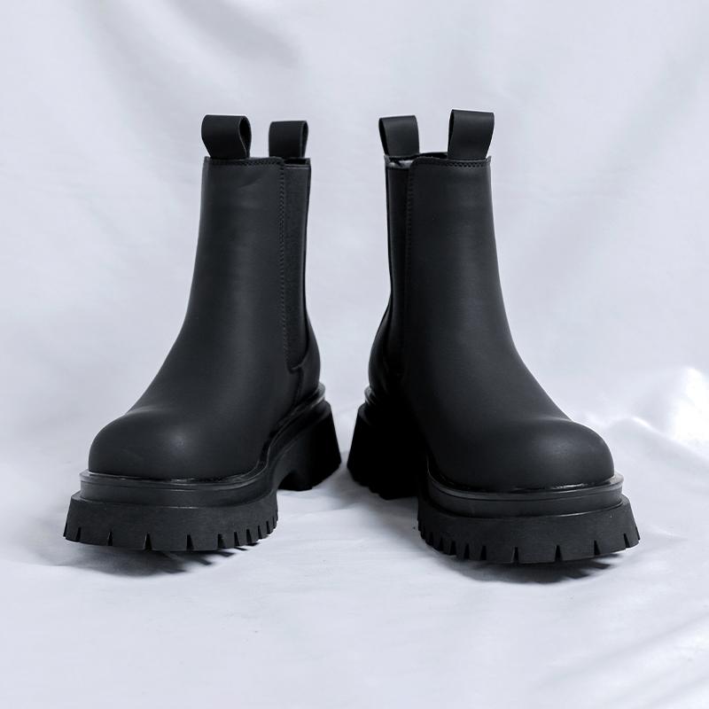 2024 Platform Black High Top Boots WMen High Heel Genuine Leather Ankle Chelsea Boots Men Punk Shoe Thick Bottom Botas De Mujer