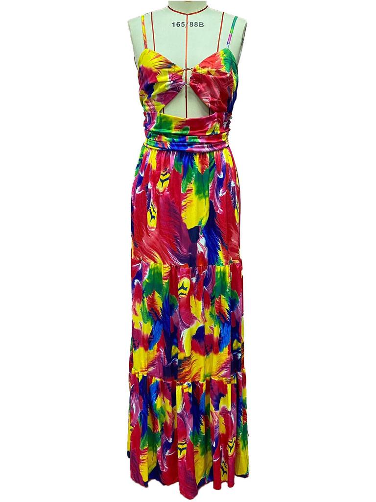 2025 European & American Sexy Sleeveless Backless Printed Maxi Dress for Women