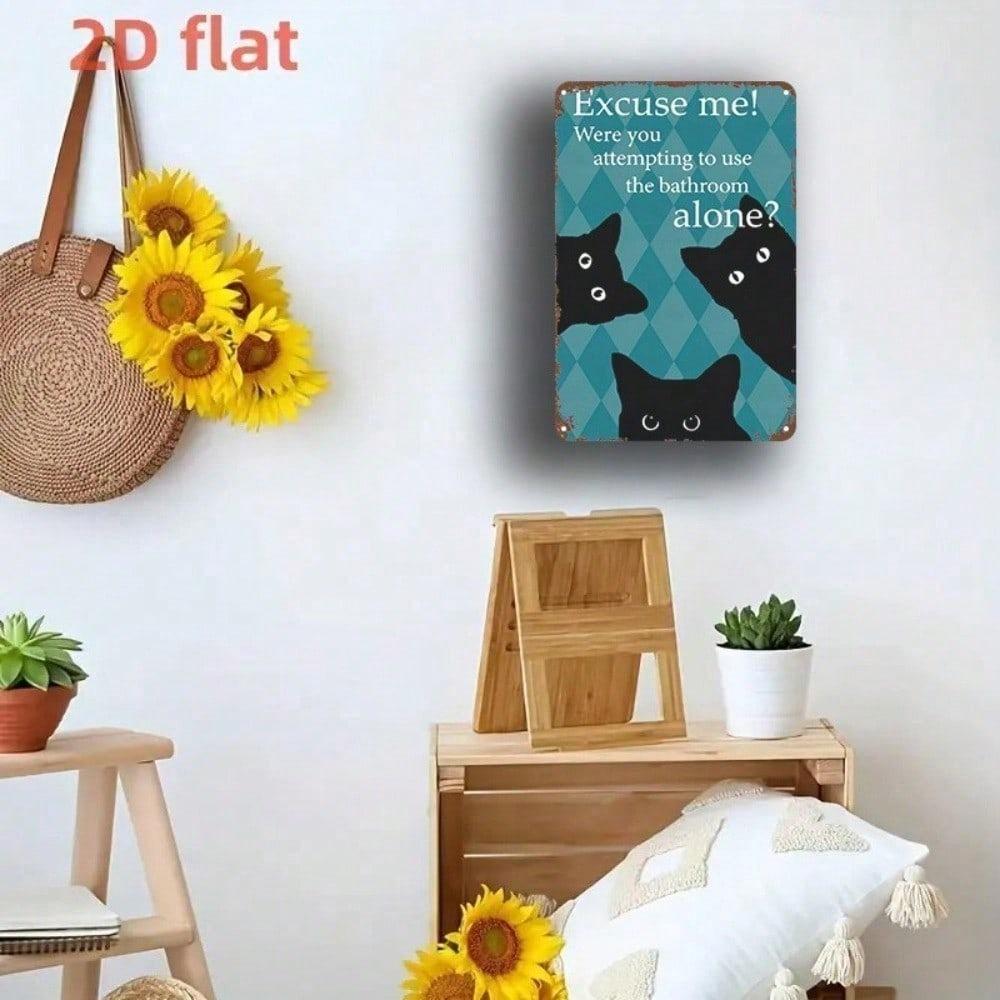 Funny Cat Metal Wall Sign 8x12in Novelty Bathroom Decor Vintage Iron Plaque Art