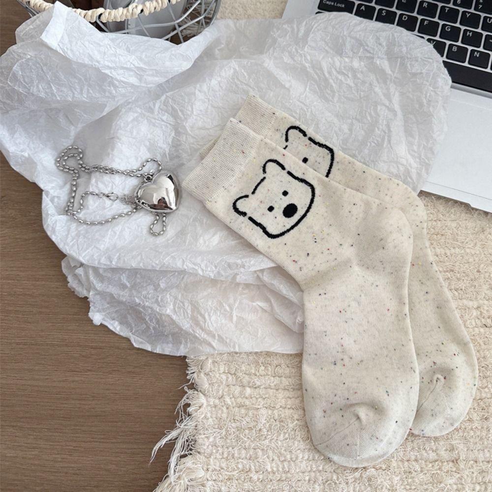 Cute Cartoon Dog Short Socks Dot Yarn Women Mid-calf Socks Soft Cotton Tube Socks Girl