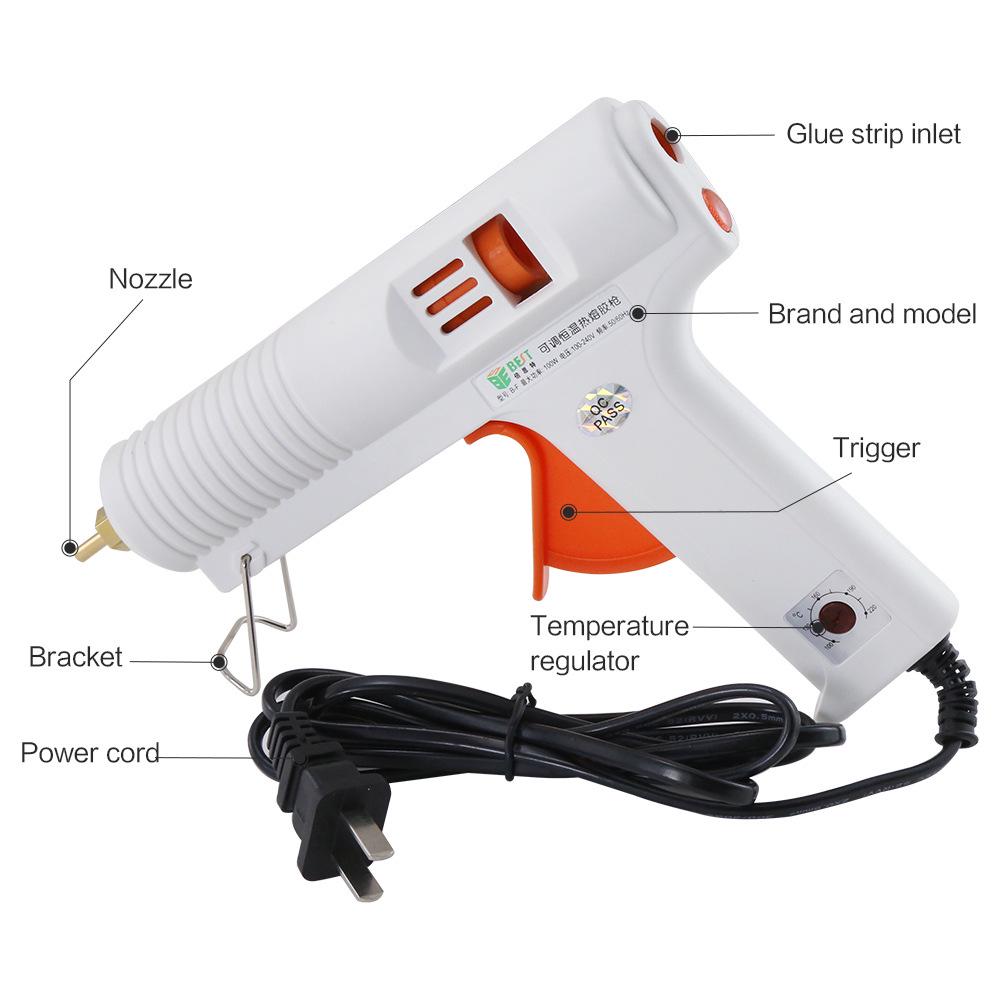 Premium 100W Electric Hot Melt Glue Gun with Adjustable High Temperature, Compatible with 11mm Glue Sticks.