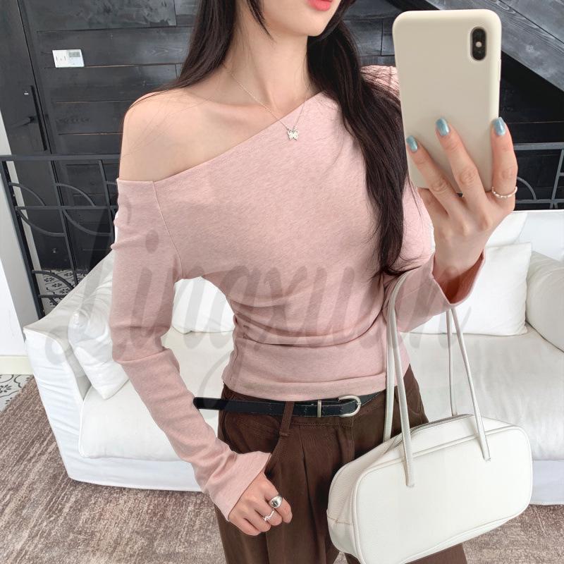 

Realistic Photos: Stunning Pink Off-Shoulder Long-Sleeve T-Shirt for Women–Elegant and Stylish New Design XL рожевий