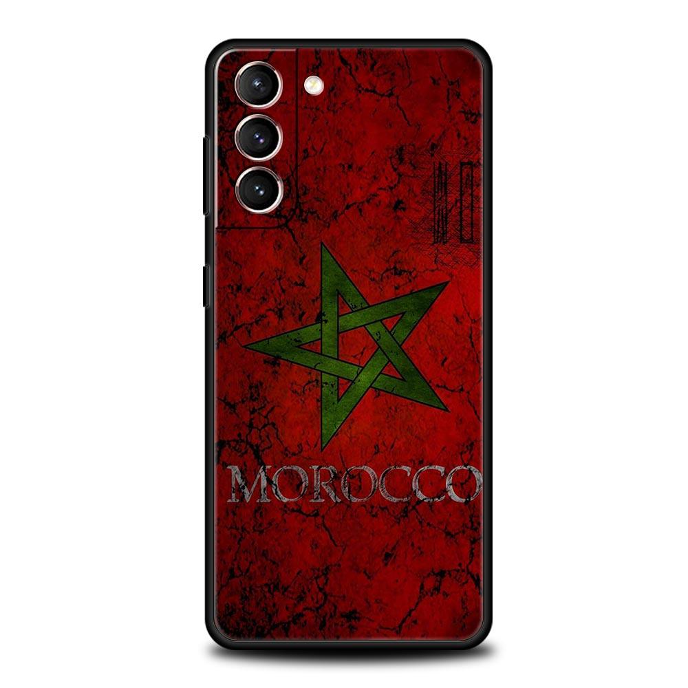 Morocco Flag Passport Phone Case For Samsung Galaxy S24 S23 S22 S20 Ultra S21 FE 5G S10 S9 Plus S10E S8 Note 20 Soft Black Cover