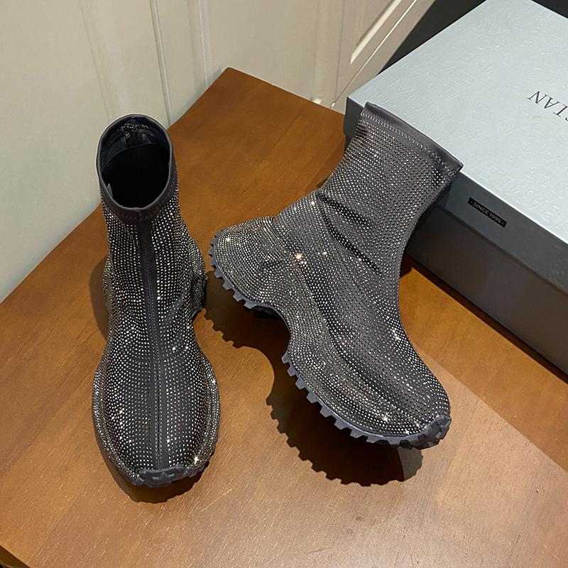 

Модные хрустальные туфли на высоком каблуке женские ботильоны на платформе модные элегантные туфли 2025 зима готические челси ботинки туфли-лодочки новые снежные женские ботинки 42 серый
