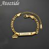 Atoztide Personalized Engrave Name Bracelet For Women Mother Kids Stainless Steel Heart Adjustable Figaro Chain Jewelry Gift